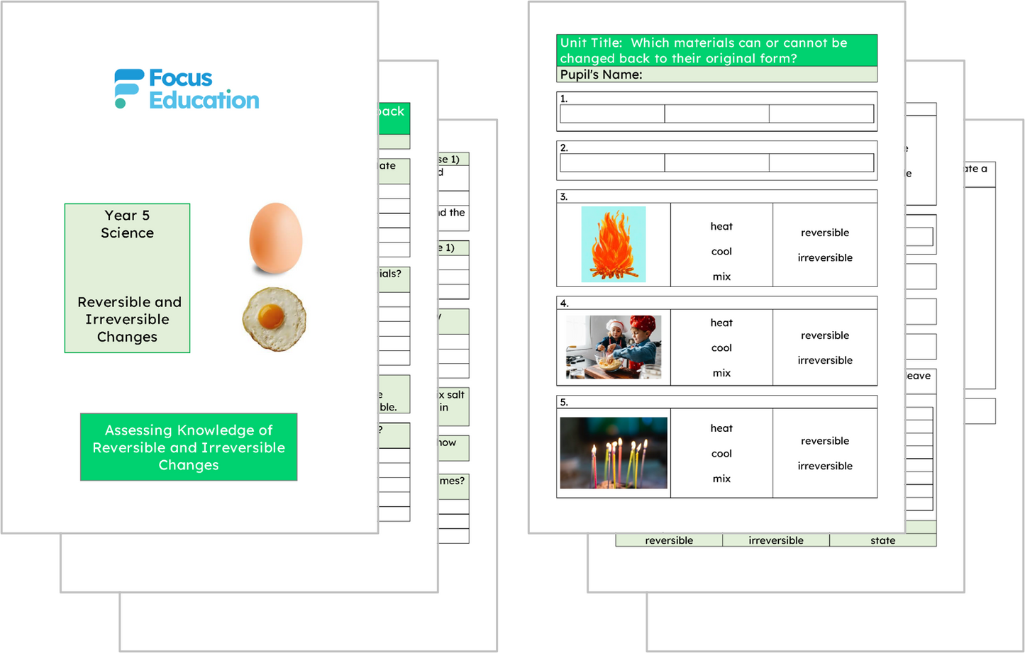 Science Y5: Which materials can or cannot be changed back to their original form?