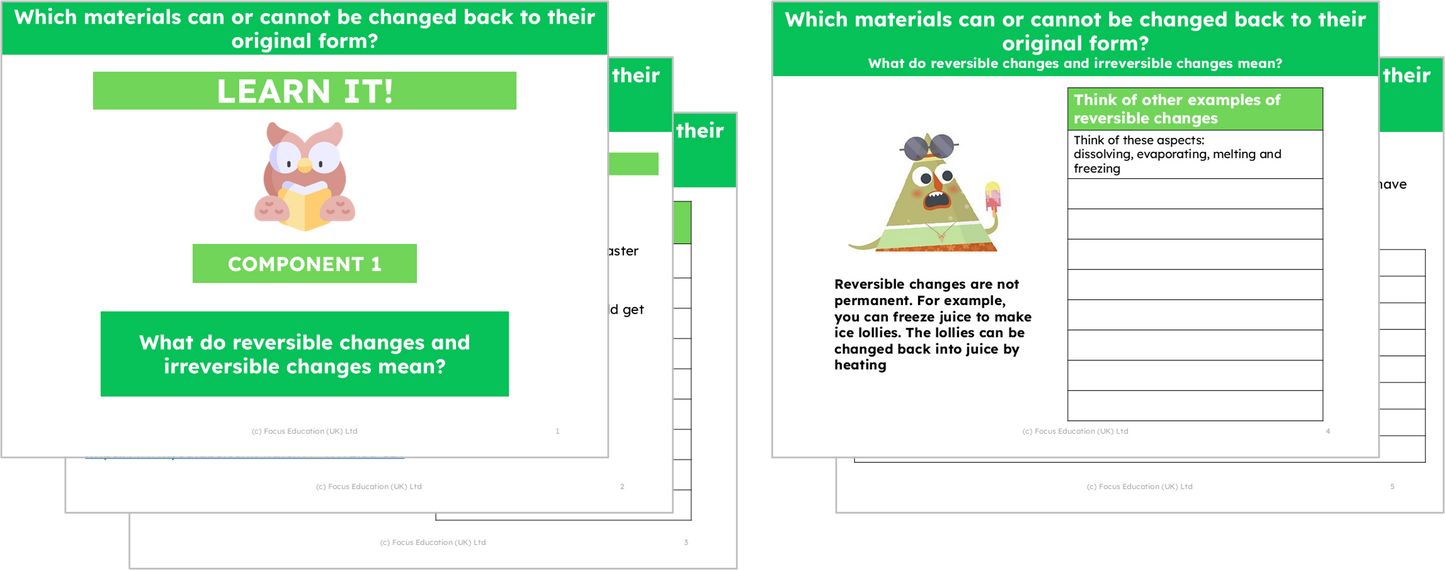 Science Y5: Which materials can or cannot be changed back to their original form?