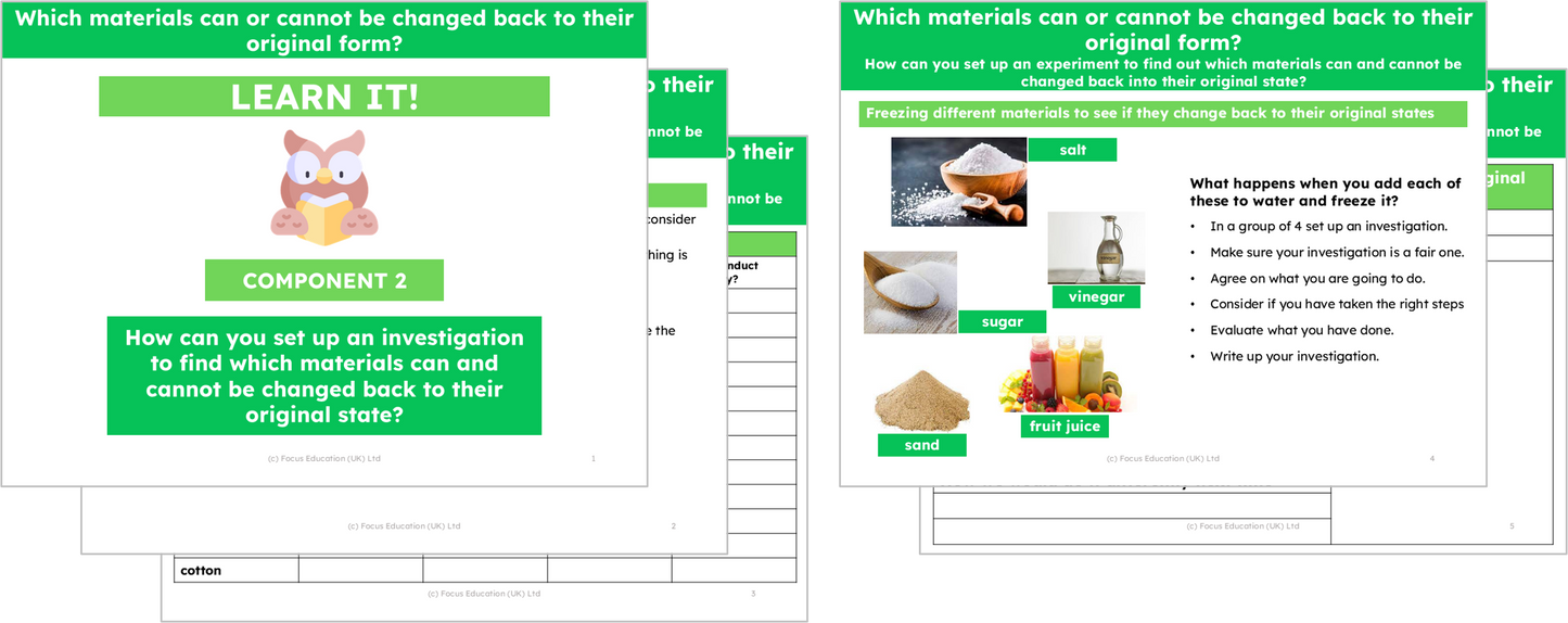 Science Y5: Which materials can or cannot be changed back to their original form?