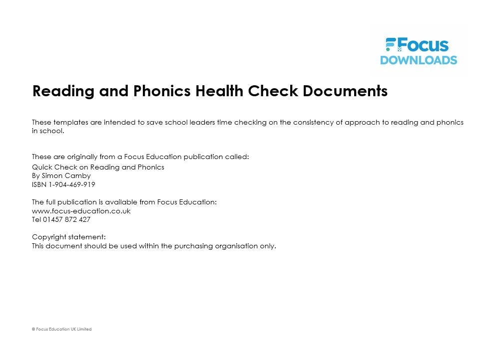 Quick Check: Reading and Phonics (Download)