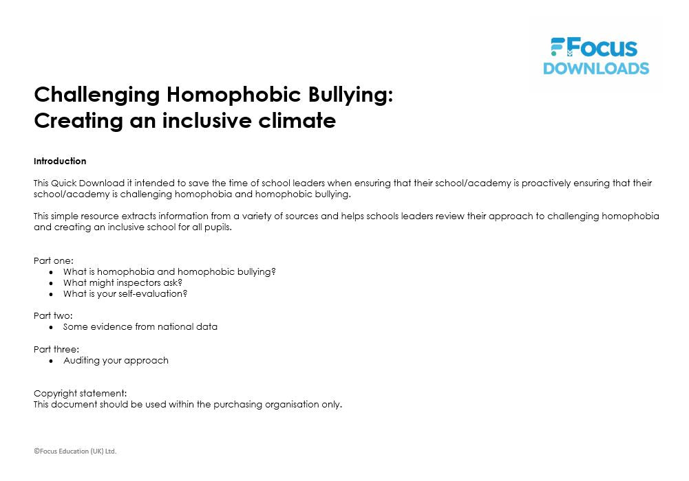 Challenging Homophobic Bullying: Creating an Inclusive Climate (Download)