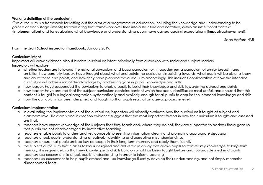 Auditing the Intent, Implementation and Impact of each National Curriculum Subject (Download)