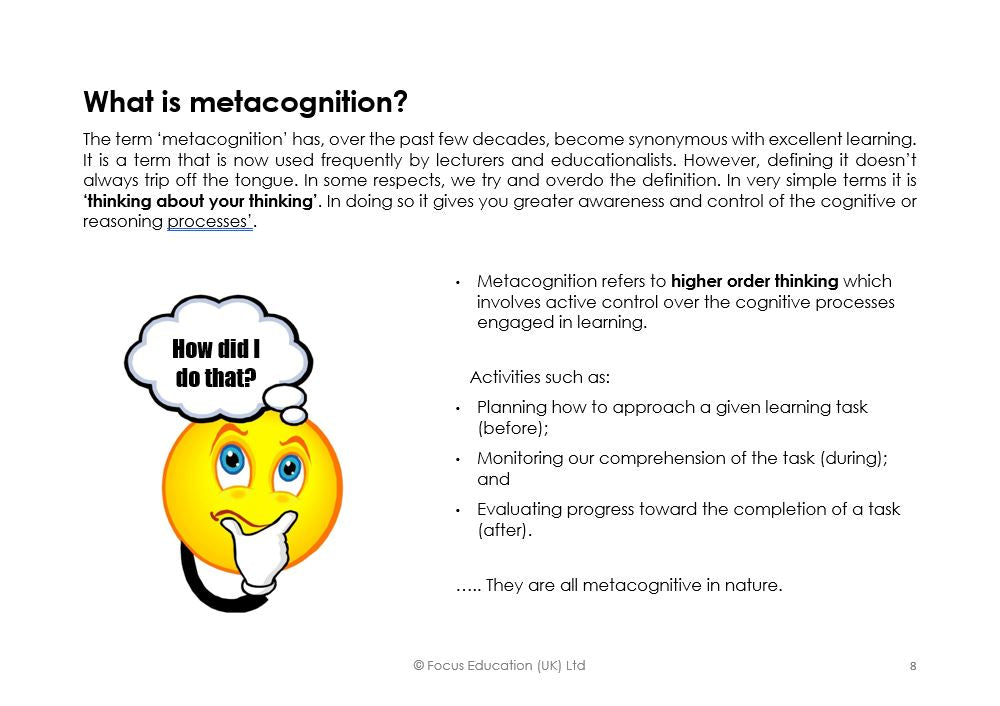 Accelerating Pupil Progress by Applying the Principles of Metacognition