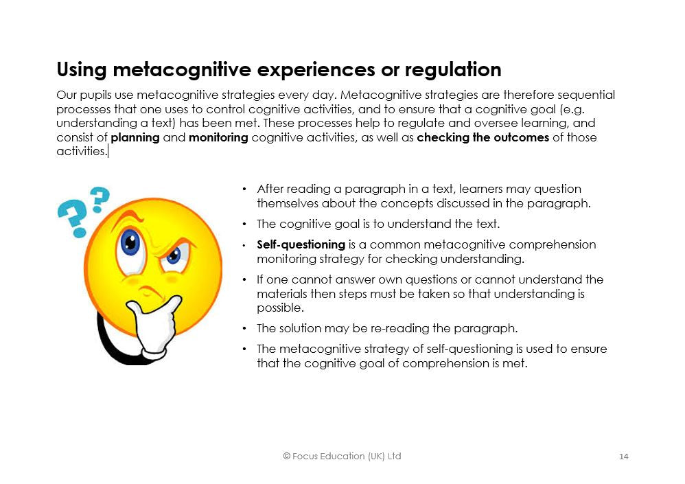 Accelerating Pupil Progress by Applying the Principles of Metacognition