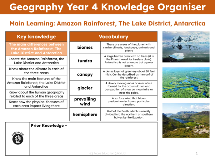 Geography Y4: What are the differences? Amazon Rainforest - Lake District - Antarctica