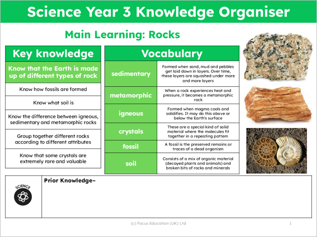 Science Y3: What are the main types of rock on our Earth?