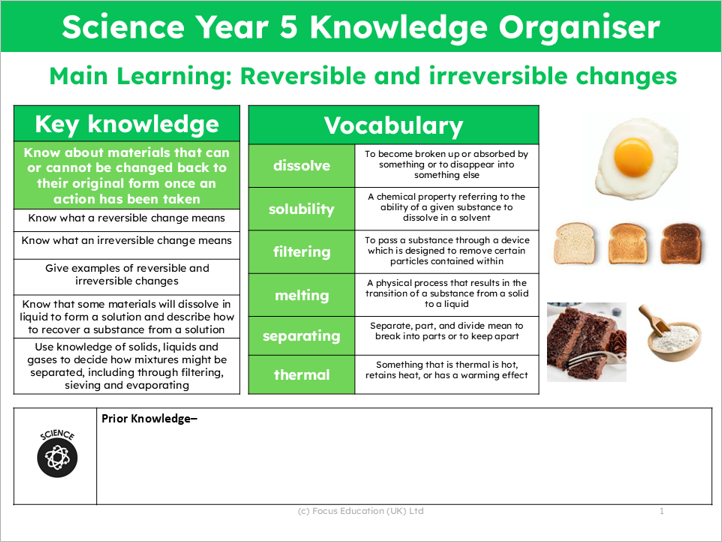 Science Y5: Which materials can or cannot be changed back to their original form?