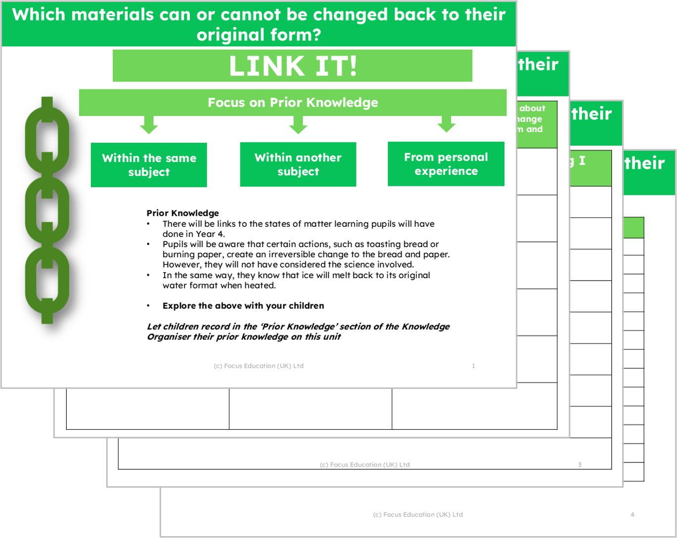 Science Y5: Which materials can or cannot be changed back to their original form?