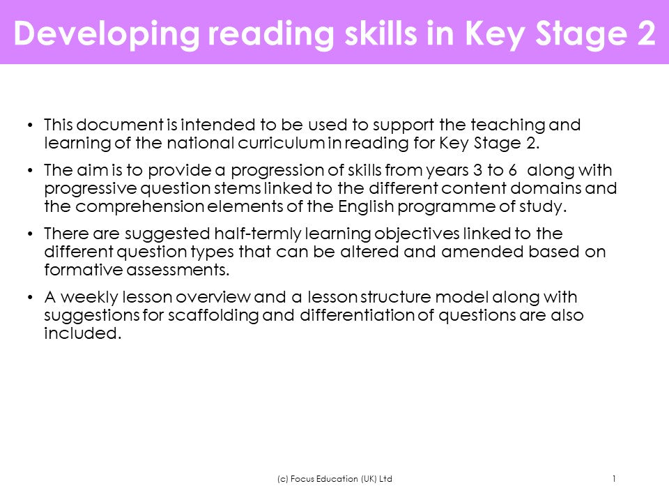 Developing Reading Skills in Key Stage 2