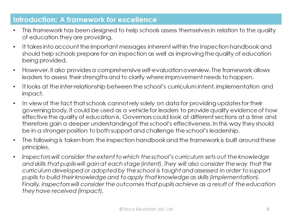 Creating a Framework of Excellence for the Assessment of Quality of Education