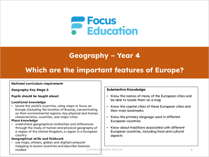 Geography Y4: Which are the important features of Europe?