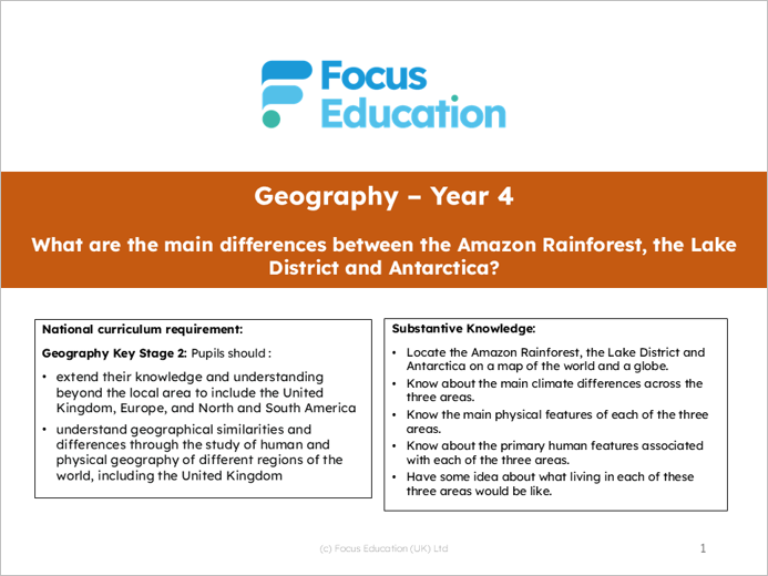 Geography Y4: What are the differences? Amazon Rainforest - Lake District - Antarctica