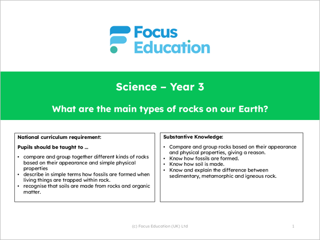 Science Y3: What are the main types of rock on our Earth?