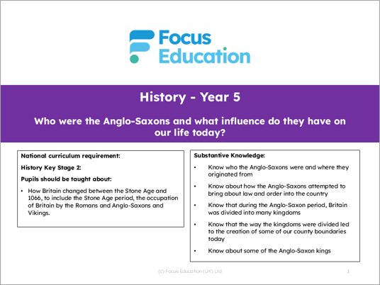 History Y5: Who were the Anglo-Saxons and what influence do they have on our life today?