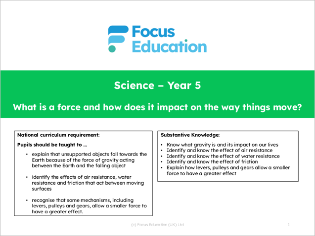 Science Y5: What is a force and how does it impact the way things move?