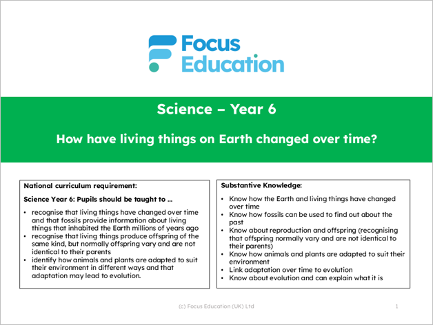 Science Y6: How have living things on Earth changed over time?